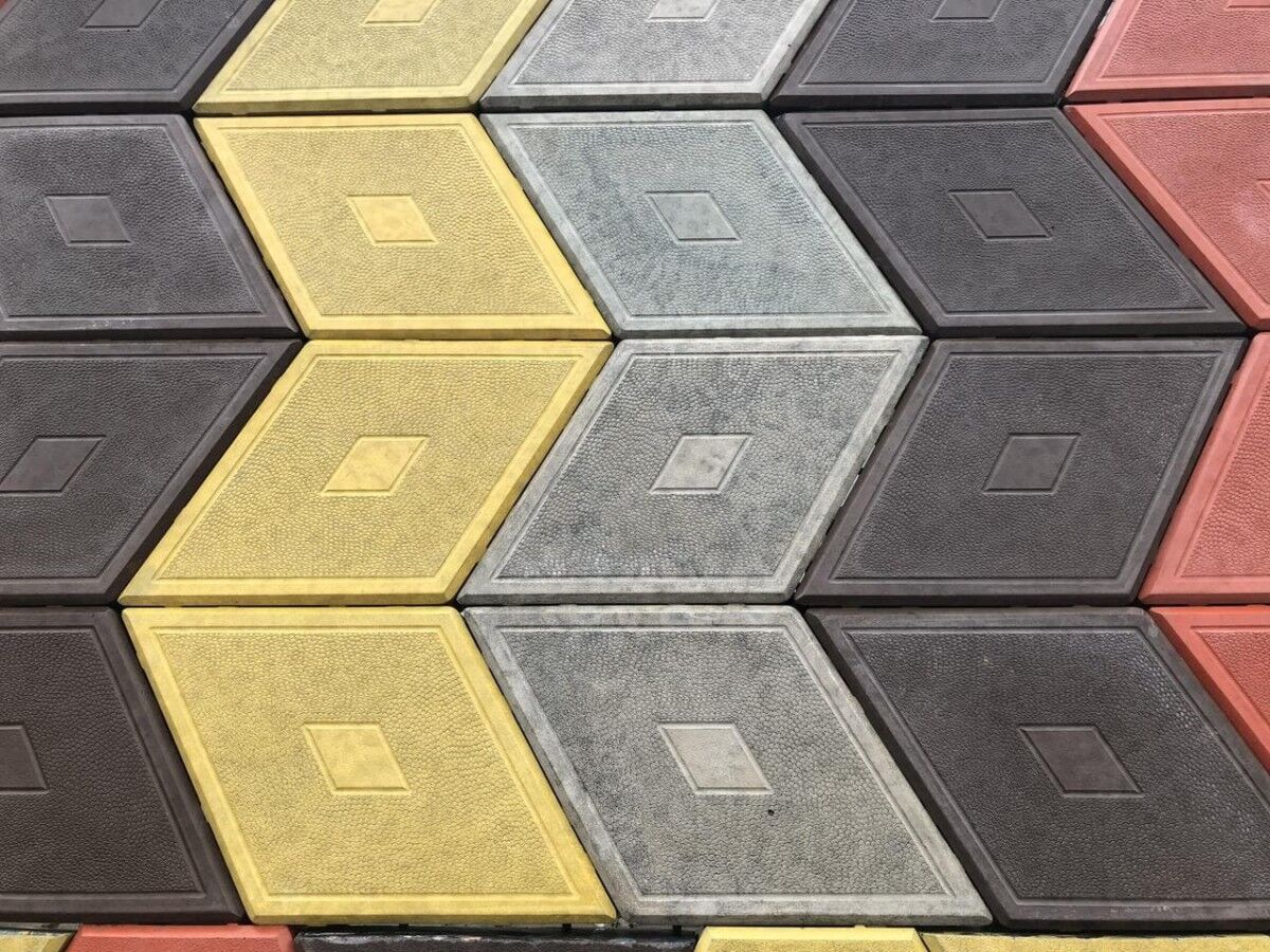 Тротуарная плитка «ромб»: размеры и укладка, все цвета на фото